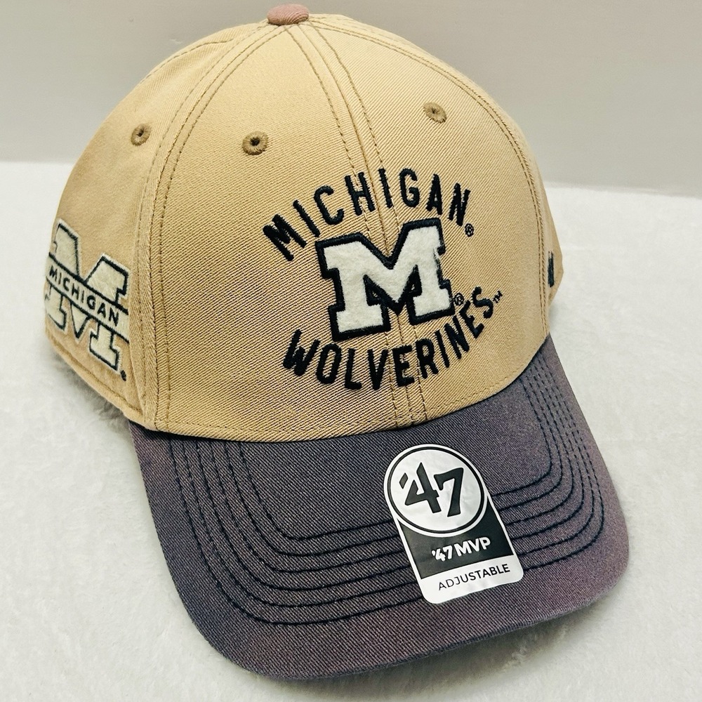'47‎ Brand Michigan Wolverines Dusted Abilene MVP Hat Cap Adjustable Beige NCAA